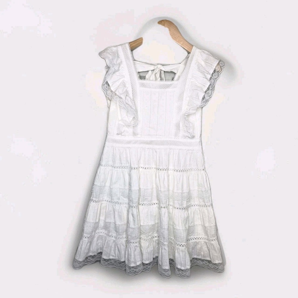 NWT Dress Forum Dress Sz Lg Lined Ruffle Cottagecore Coquette Soft Eyelet Lace